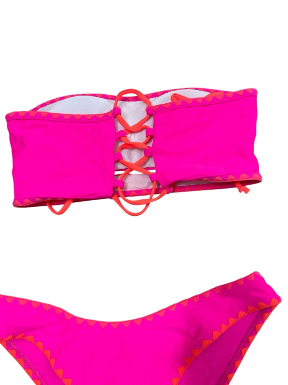SHEIN Neon Pink Bandeau Bikini with Orange Trim - Picture 4 of 4